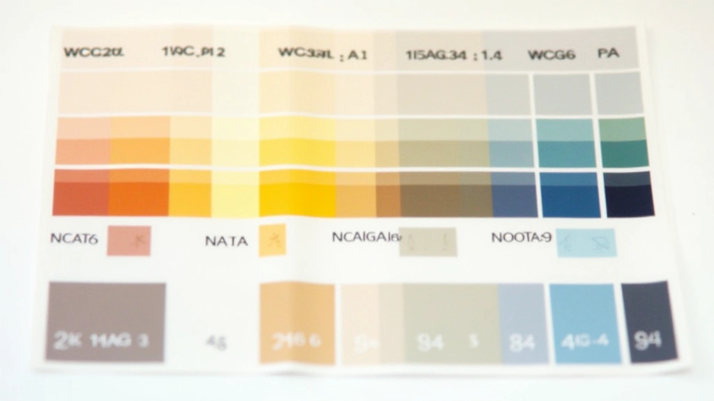 Palette di colori che mostrano i rapporti di contrasto WCAG AA e AAA con valori numerici visibili