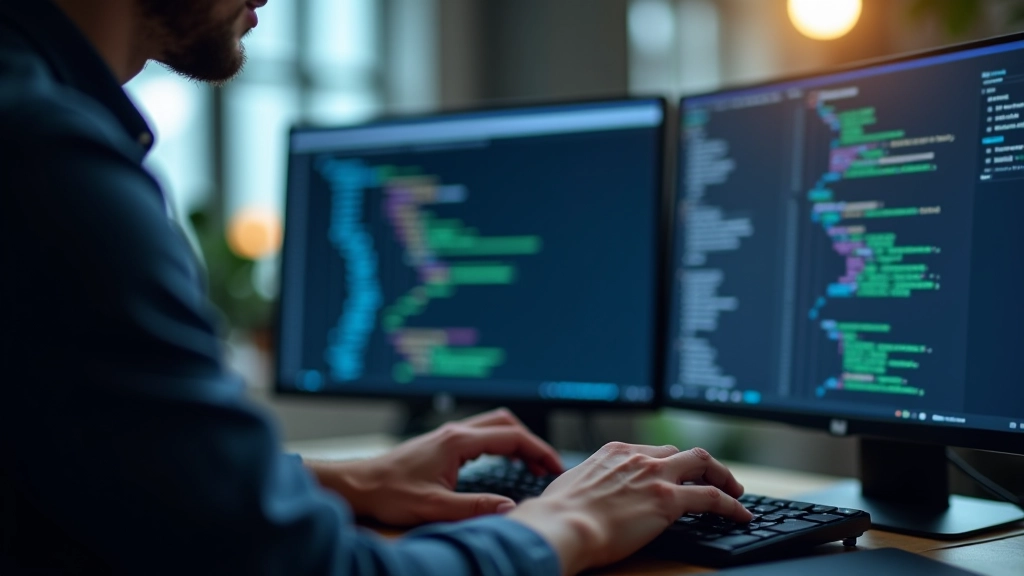 Sviluppatore che digita ARIA label nel codice, con l'inspector che mostra come il lettore di schermo interpreta gli attributi ARIA