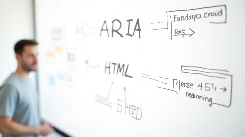 Diagramma che mostra come ARIA integra HTML semantico per creare esperienze accessibili, con frecce che collegano tag e attributi